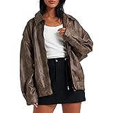 CONCINEROS Women's Faux Leather Jacket Zip Up Short Fitted Slim Coat Bomber Jacket Women