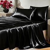 CozyLux Satin Sheets Queen Size Bed Set - 4 Piece Silky Queen Sheet Set, Luxury Black Queen Sheets with Smooth and Soft Microfiber, Includes 1 Fitted Sheet, 1 Flat Sheet and 2 Pillowcases