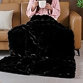 BlanketSolution Black Faux Fur Thick Bed Soft Throw Blanket 60X80 for Couch Living Room Fluffy Bubble Faux Rabbit Fur Blanket Warm Bunny Blanket Home Decor 860 GSM