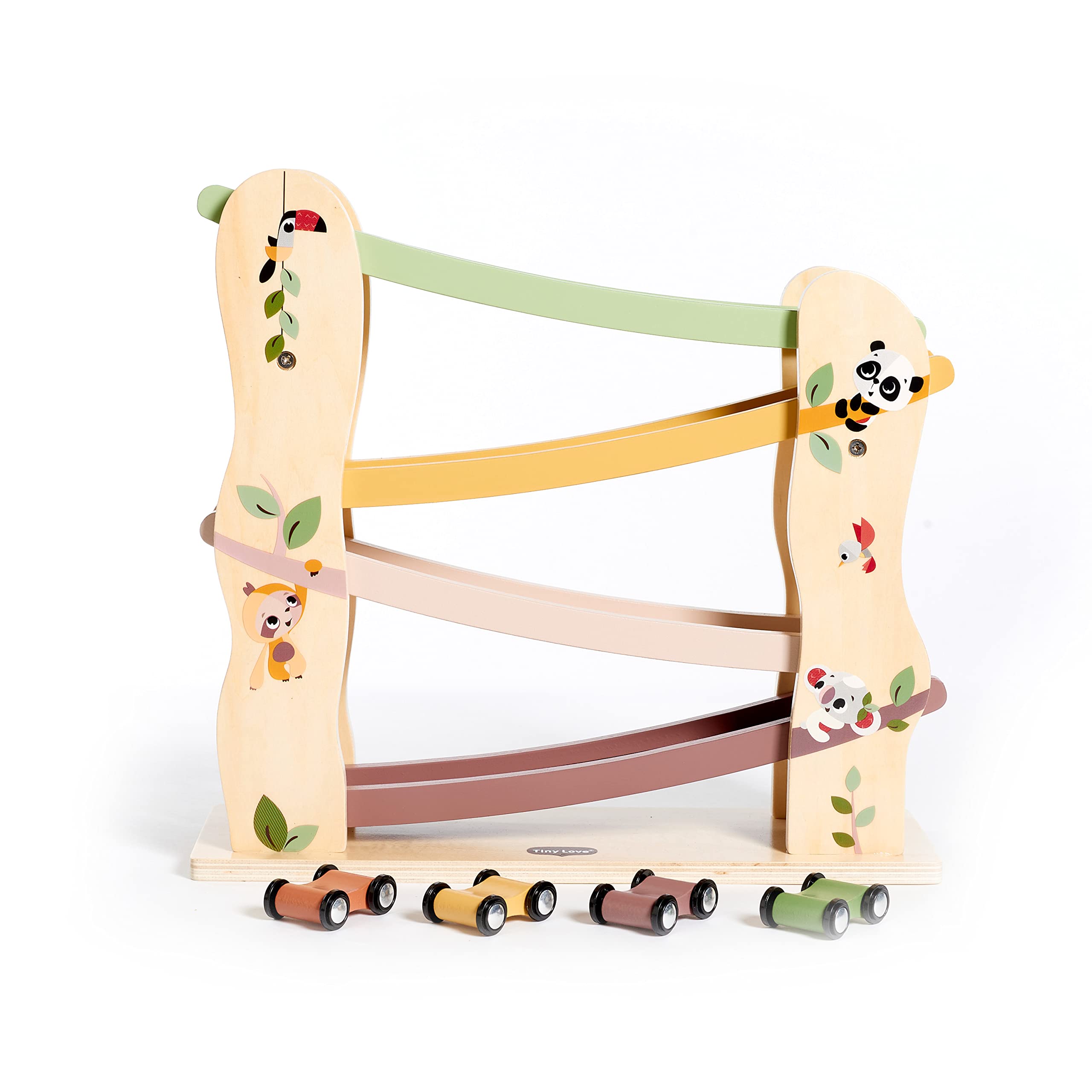 Tiny Love Wooden Race Car Ramp Toy, Zig Zag Car Slide Toy with 4 Easy-Roll Wooden Race Cars, Fine Motor Skills, Cognitive Development, Natural Design, 18+ Months, Boho Chic — image 1