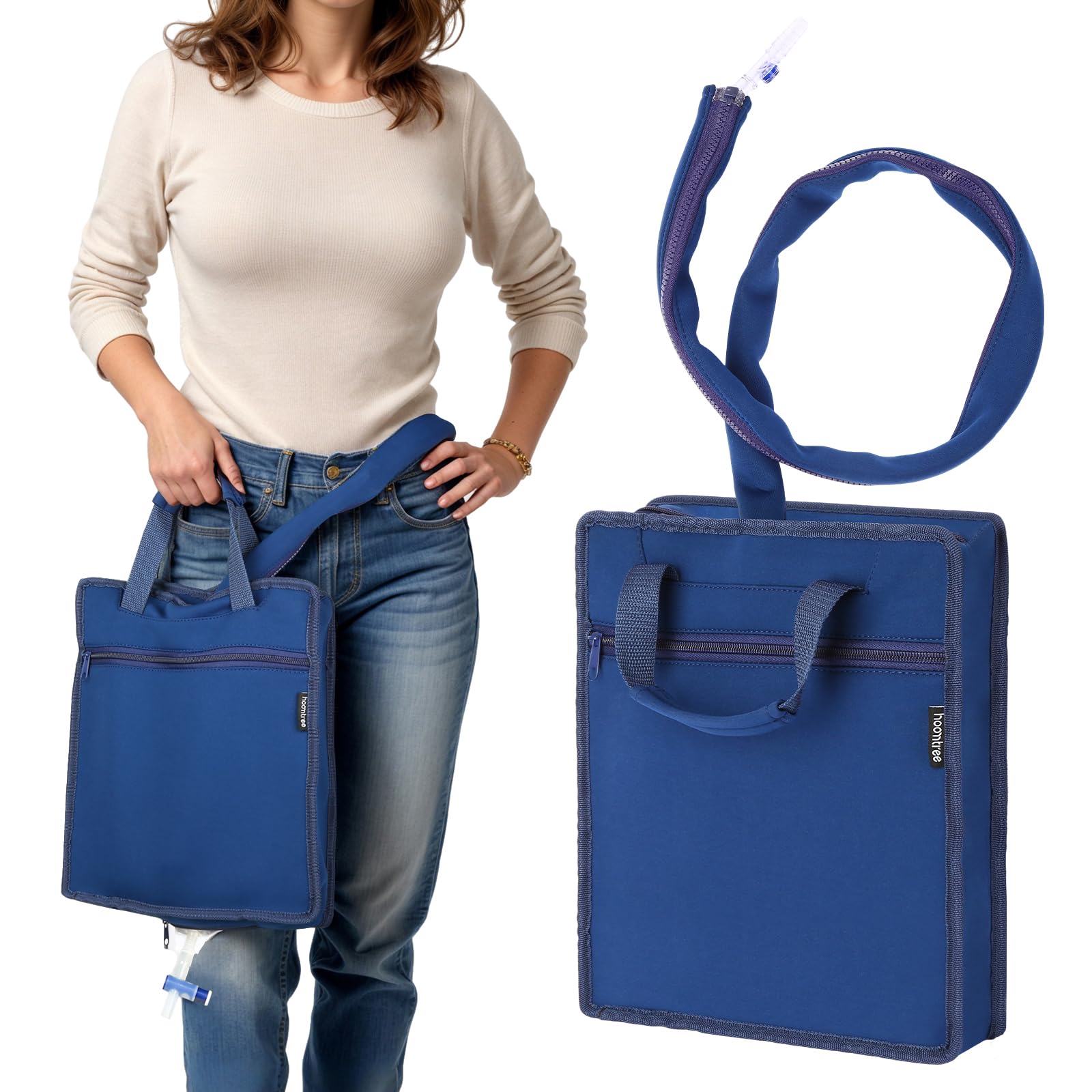 Photo 1 of Hoomtree Urine Catheter Bag Cover, Drainage Bag Holder with Zipper Pipe Sleeve & Handle Strap, Soft Diving Fabric, Easy Access, Secure & Discreet for Urostomy & Foley Catheter Users (Blue)