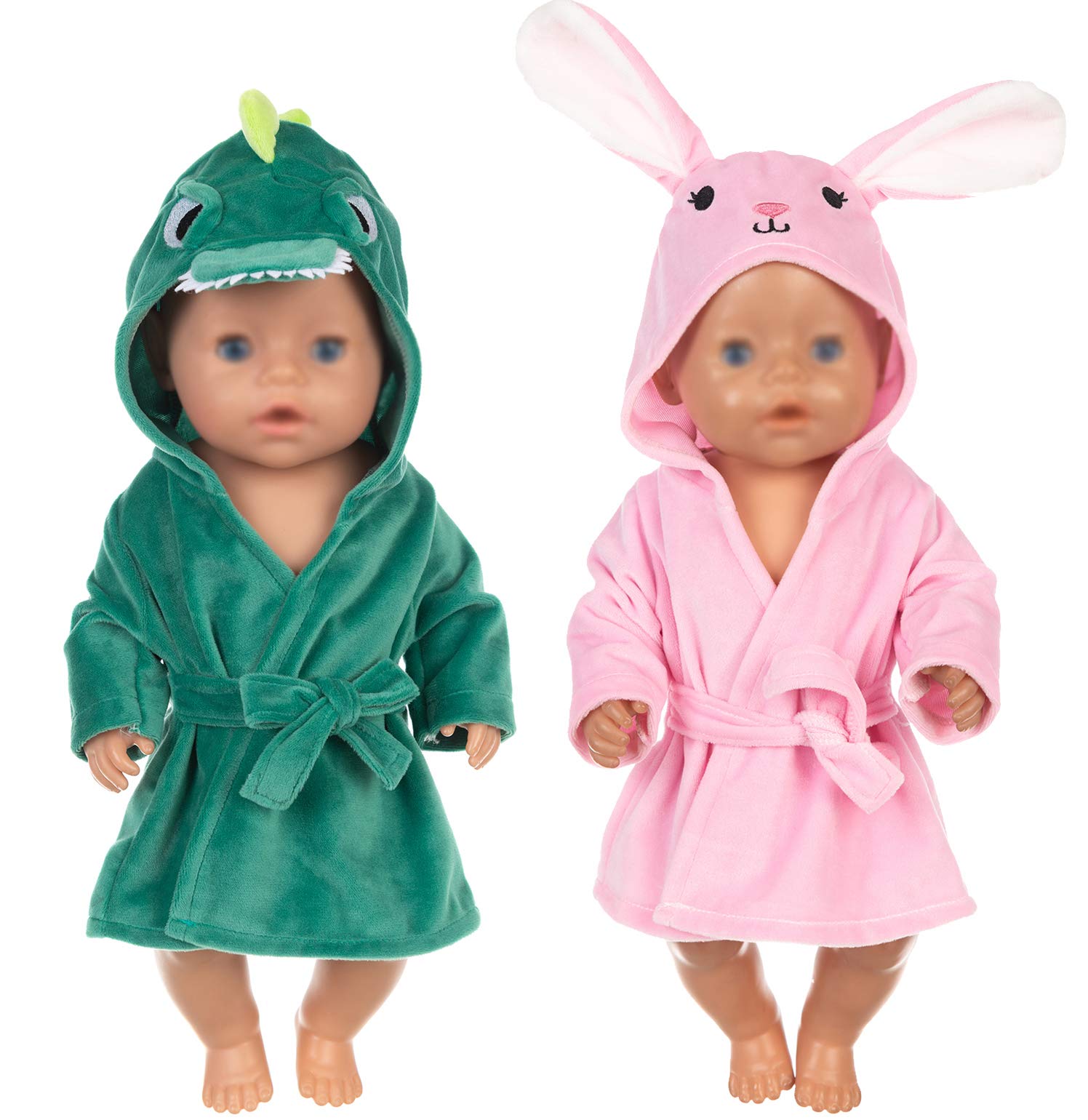 ebuddy Green Dinosaur and Pink Rabbit Doll Night Dress Set for 43 cm / 17 Inch Newborn Baby Dolls (Not a Doll)