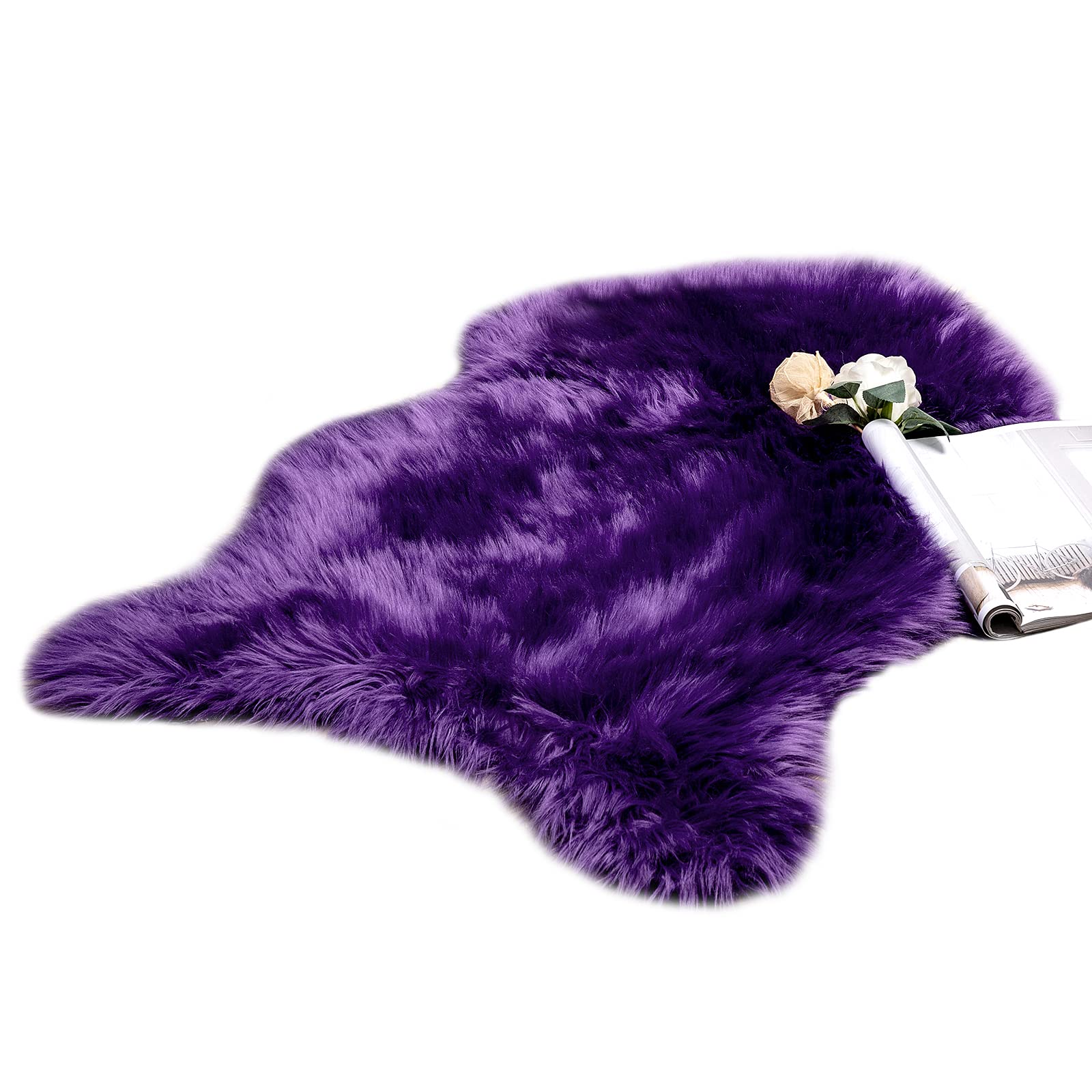 MIULEE Faux Fur Area Rugs Sheepskin Fluffy Mat Fleece Chair Cover Seat Pad Soft Shaggy Area Mat for Bedroom Sofa Floor 60 x 90 cm Irregular Shape Purple