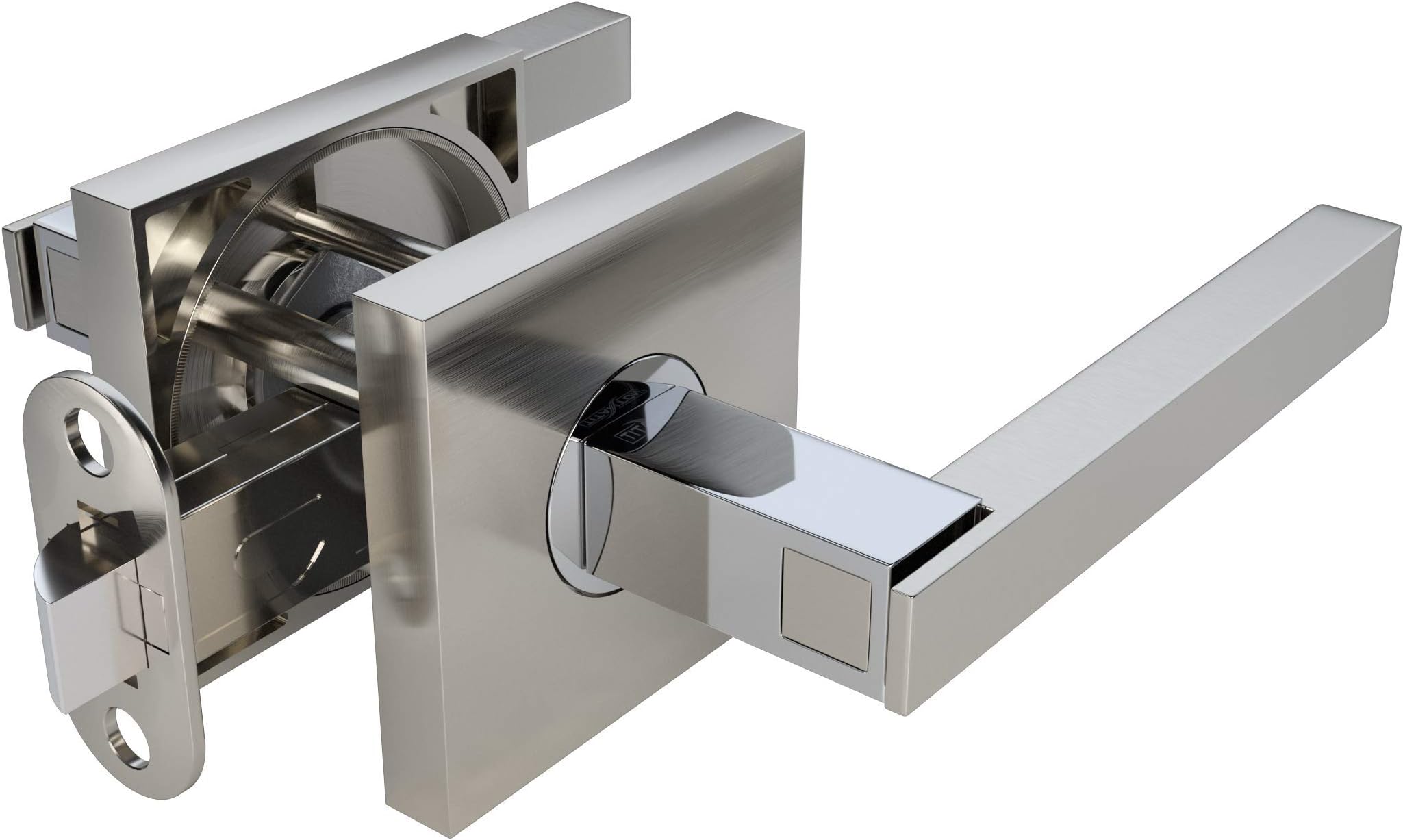 TITANTON 1701 - Modern Door Handles Door Levers Set in Satin Nickel - Polished Chrome Finish - Passage No Lock