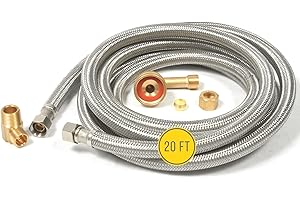 Hippohose 20 FT Stainless Steel Dishwasher Water Hose Kit - Universal Fit, Braided SS, 3/8'' Connections, 5-Year Warranty