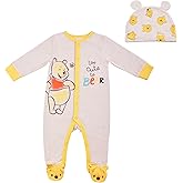 Disney Winnie the Pooh Boys’ Long Sleeve Romper and Hat Set for Newborn – Yellow/Beige or Orange