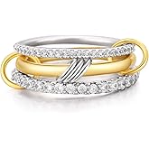 Moiegouct 18K Gold Interlocked Stackable Rings for Women, Gold Silver Ring Stack Set, Mixed Metal Stacked, Two Tone Connected, Interlocking Statement Finger Rings Jewelry