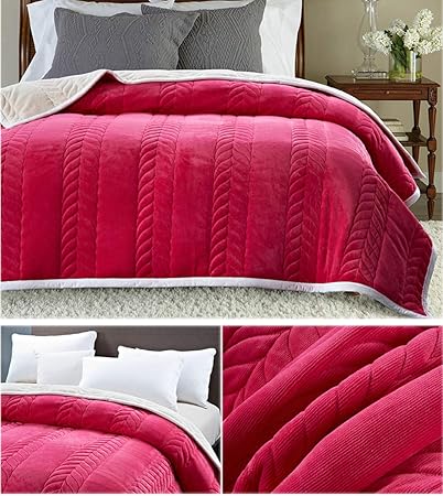 LHFJ Herbst & Winter Decke 100% Polyester Korallen Fleece Quilt Weiche Frotteedecke,Red,150 * 200