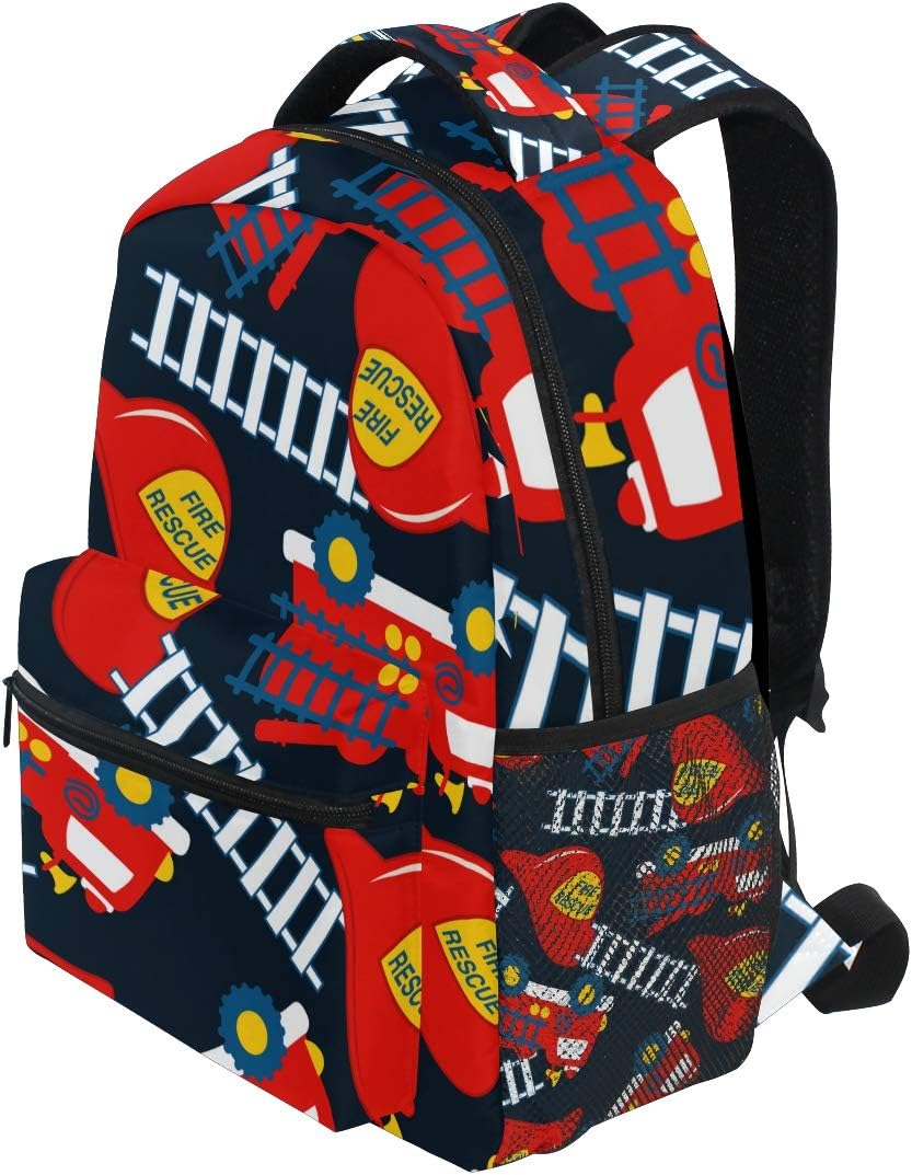 KVMV Fire Rescue with Red Helmet and Truck Lightweight School Backpack Students College Bag Travel Hiking Camping Bags