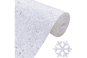Greatdiy Sparkly Pearl White Chunky Glitter Faux Leather Roll 12 x 52 inch Shiny Solid Color Winter Fabric for Bows Crafts Earrings (17015#8)