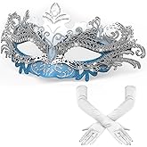 HSSPYY Women’s Masquerade Mask & Long Satin Opera Gloves Set – Elegant Rhinestone Costume Accessories for Adults – Elbow-Length Gloves for Masquerade Balls Mardi Gras Christmas & New Year Parties