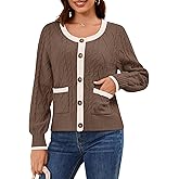 KOMEIANA Women's Cable Knit Cardigan Sweater Winter Fall Cozy Button Down Knit Jackets Long Sleeve Open Front Coats