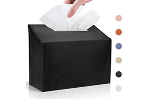 QUISBE Tissue Box Cover Holder Compatible with Kleenex Disposable Paper Hand Towels, Leather Paper Towel Dispenser for Tabletop, Bathroom, Car, Office (Black-1 Pack)
