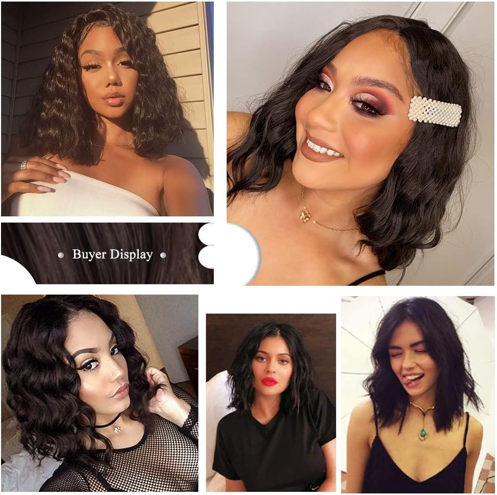 PORSMEER Small Lace Natural Brown Hair Wigs for Women Wavy Synthetic Bob Wig Shoulder Length Middle Parting Wig Natural Looking Wigs for Daily Party Use 14” - Image 5