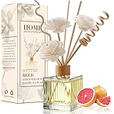 Grapefruit Reed Diffuser Set - 6.7 oz Glass Bottle with 4 Rattan Sticks, 3 Dried Flowers | Adjustable, Long-Lasting Scent for Home, Bedroom, Living Room, Office, Bathroom | Aromatherapy Gift Set