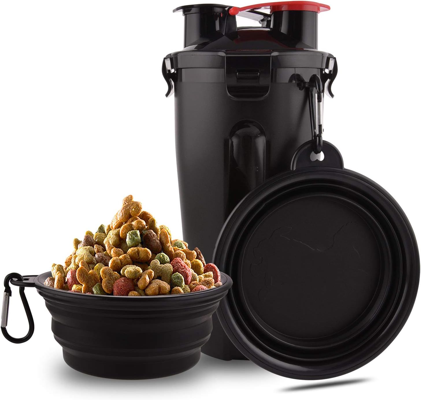 MATT SAGA Portable Pet Water Bottle and Food Container for Travel 2in1 Dual Chamber Bottle