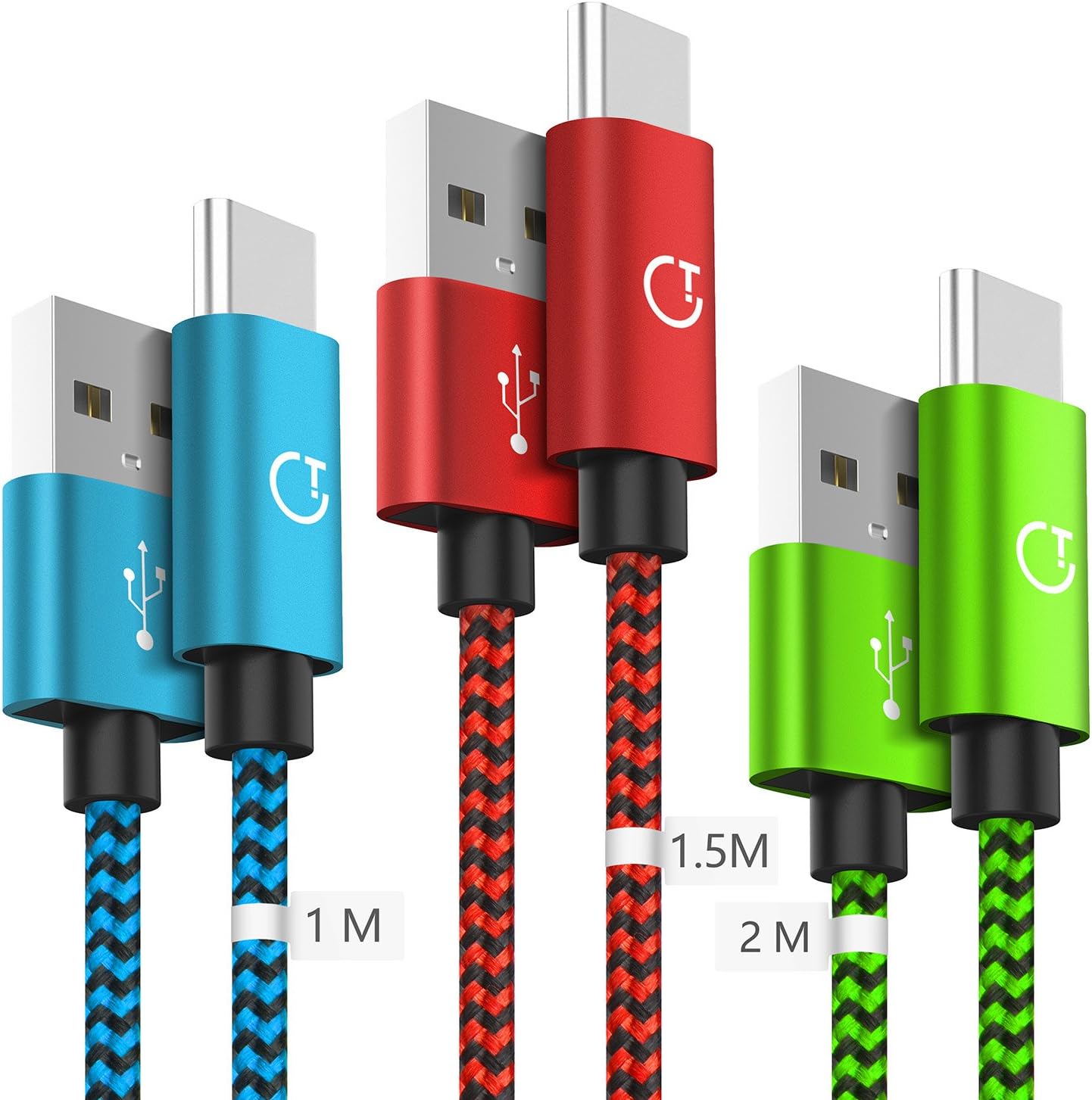Gritin USB C Cable, [3Pack/1M+1.5M+2M] USB Type C Charging Cable