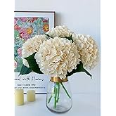 YalzoneMet 4Pcs Champagne Silk Hydrangea Artificial Flower Lifelike Big Blooms 20'' Long Stem Faux Hydrangea Flower Bouquets for Home Party Indoor Outdoor Wedding Table Centerpiece Decor
