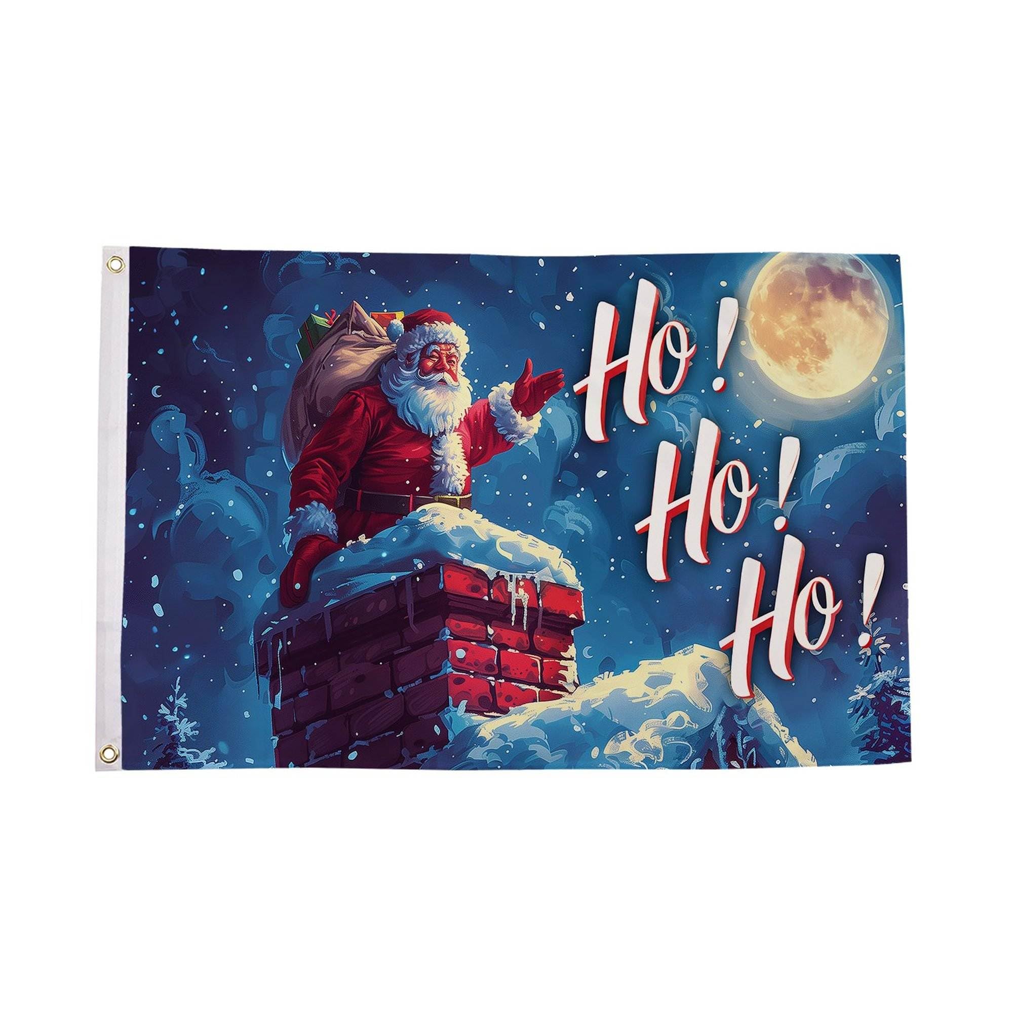 Flagtex Christmas Flag Ho Ho Ho 5ft x 3ft (150cm x 90cm) - Jolly Christmas Decorations for Garden and Home, Festive Holiday Banner with Santa Saying for Outdoor Indoor Display