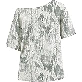RoseSeek Women's Off Shoulder Y2k Tshirts Camo Half Sleeve Asymmetrical Baggy Tee Tops