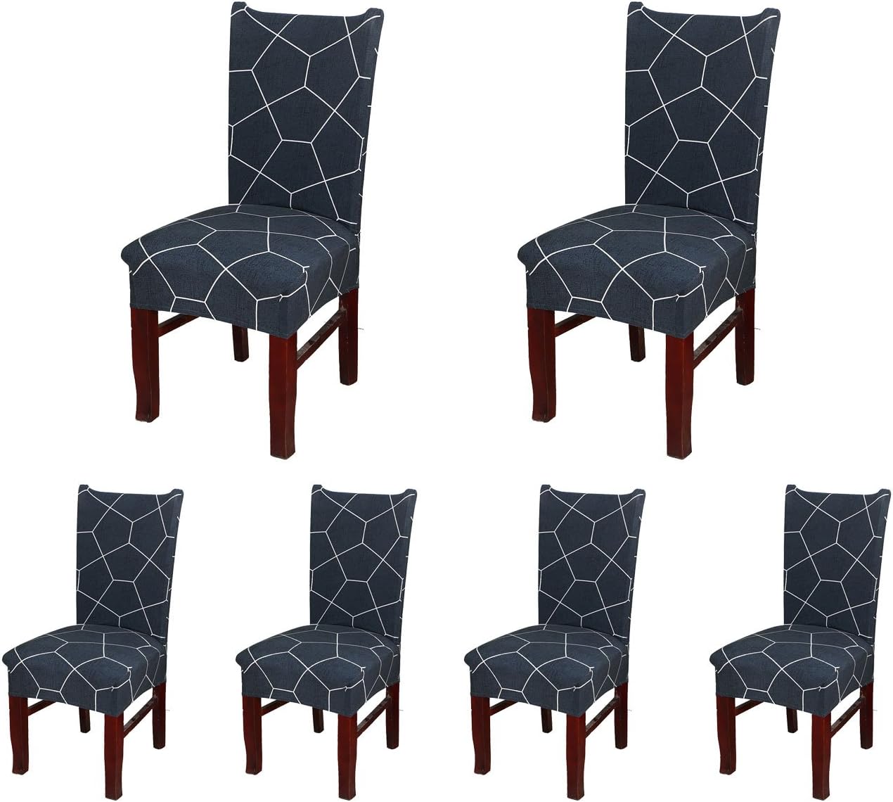 SoulFeel Set of 6 x Stretchable Dining Chair Covers, Spandex Chair Seat Protector Slipcovers for Holiday Banquet, Home Party, Hotel, Wedding Ceremony (Pentagon, Deep-Blue)