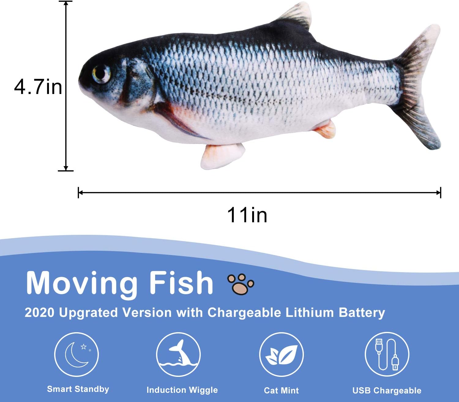 INFINI 10" Electric Moving Kicker Fish Cat Exercise Toy, Realistic Flopping Fish Toy, Wiggle Fish Catnip Toys, Motion Kitten Toy, Plush Interactive Floppy Fish Cats Toys, Flippity Fish Cat Toy : Pet Supplies