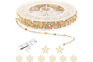 ZYEHXED Gold Plated Stainless Steel Enamel Cable Chain for Jewelry Making, 16.4 Ft Oil Drip Beaded Links Chains for DIY Necklace Bracelet Craft Jewelry Making Supplies with Lobster Clasps Soft Tape Measure