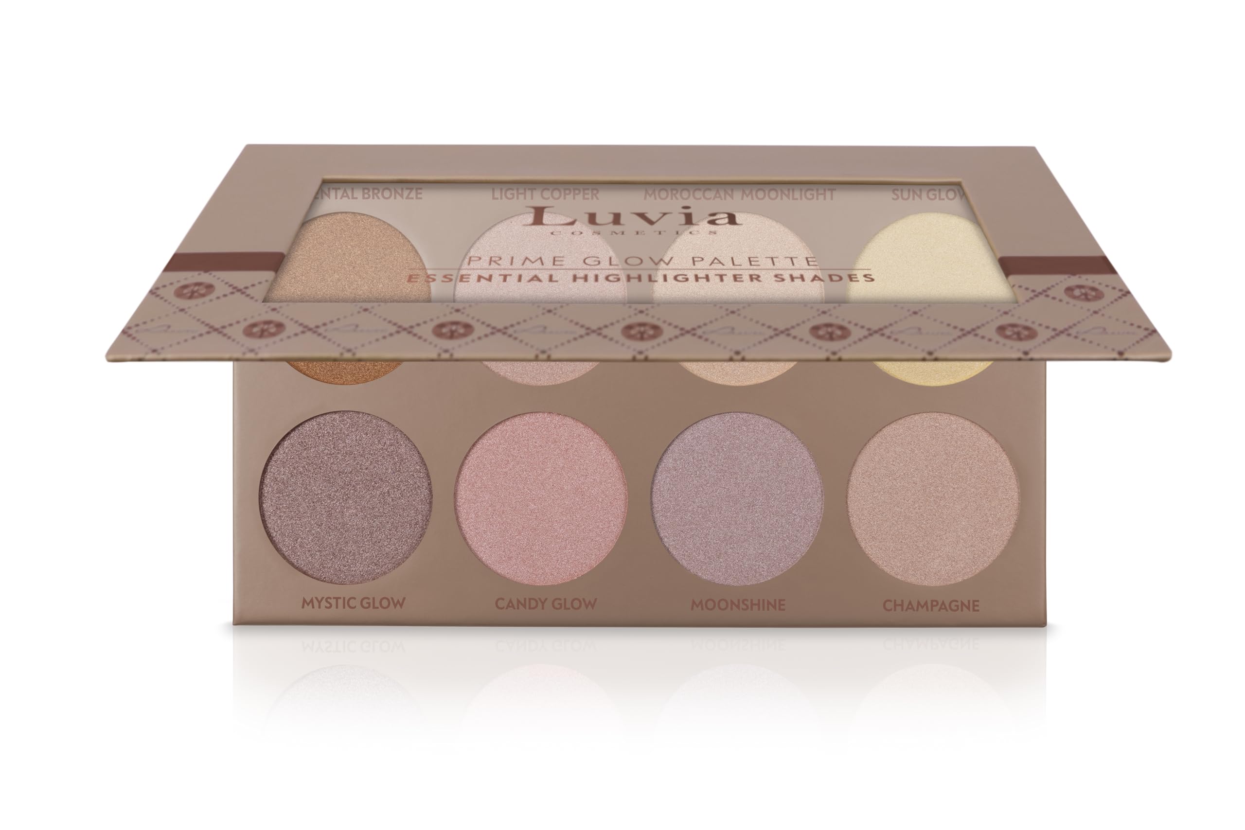 Exclusive Highlighter Palette “Prime Glow” for all skin colours – 8 Shimmery Powder Shades for Professionals and Beginners by Luvia Cosmetics – Vegan and Cruelty Free