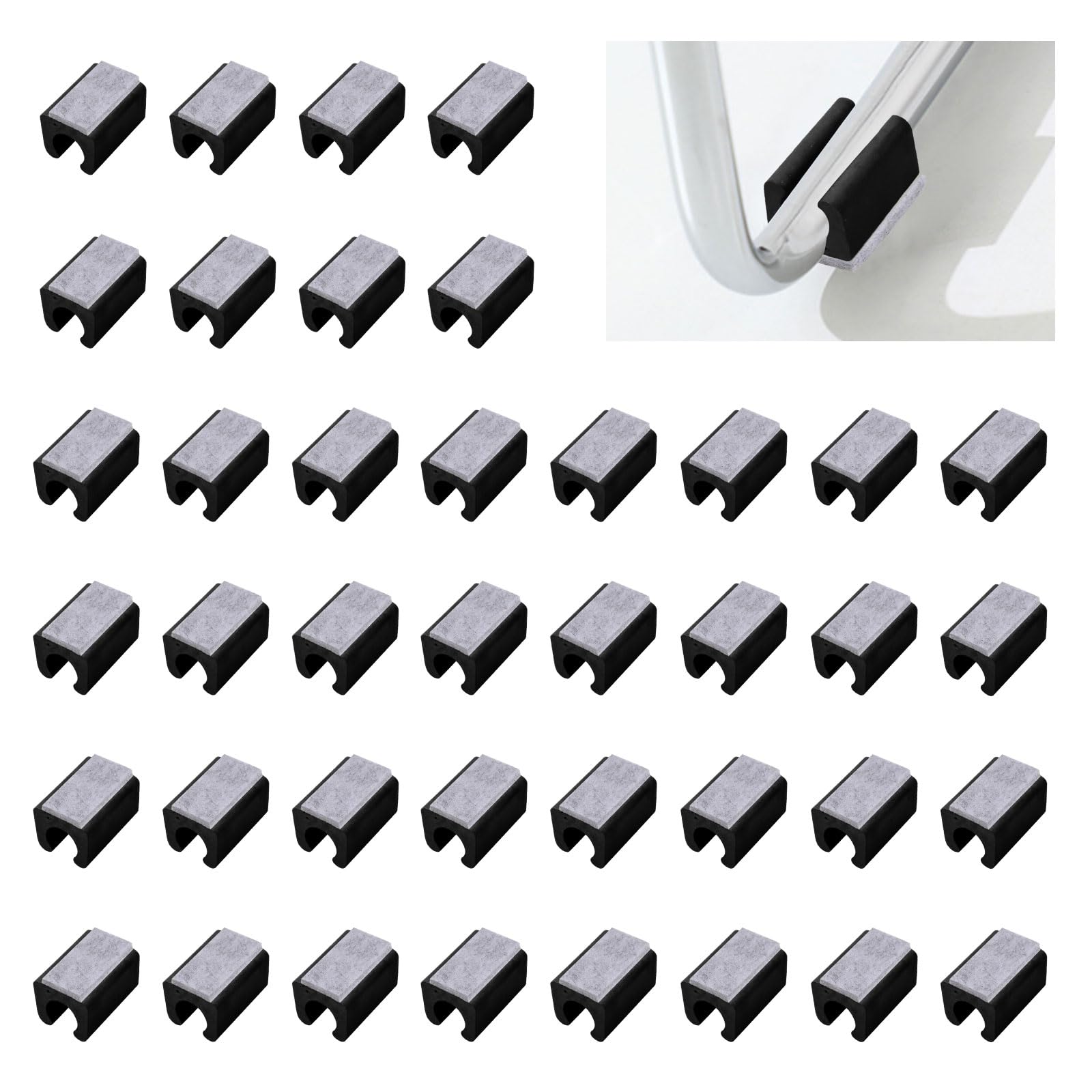 UFURMATE Chair Pads, 40Pcs 11-12mm Plastic Leg Floor Protectors with Felt U Shaped Tube Non-Slip Legs Tips Caps for Round Sled Base (Black), UF-HA1485-G-FBA
