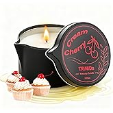 TRINIDa Low Temperature Massage Oil Candle 2.35oz - Soy Wax & Coconut Oil Blend, Moisturizes Skin,Stress Relief, Couples Massage & Home SPA, Romantic Gift Massage Scented Candle (Cream Cherry Scent)