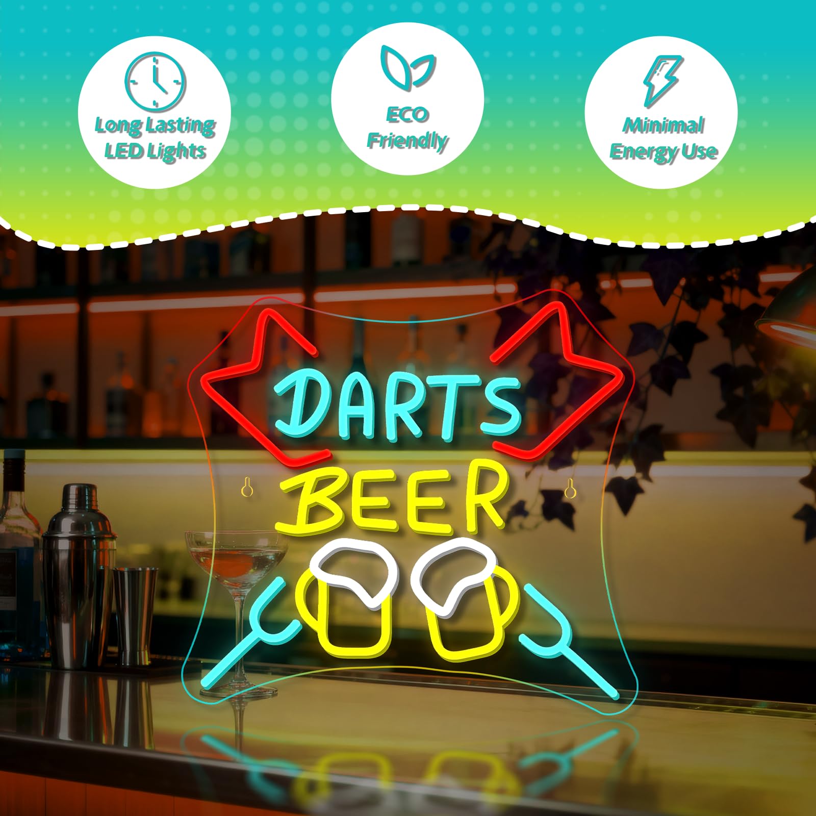 SIGNSHIP Dart Neon Schild Dimmbar Darts Bar Led Schild USB Schnittstelle Dart Neon Sign Darts Game Led Schild für Wand,Leuchtreklame für Spielzimmer Kneipe Heim Bar Club Männerhöhle Party Dekor 5