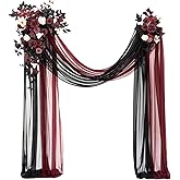 Ling's moment Black Red Artificial Wedding Arch Flowers Kit Pack of 4, 2pcs Hanging Flower Arrangement 2pcs Chiffon Drapes Ceremony Reception Fake Rose Arbor Backdrop Floral Party Outdoor Decorations