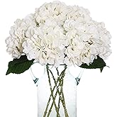 Kimura's Cabin 6pcs Faux White Hydrangeas Fake Flowers Artificial Silk Hydrangea Flower With Stems Bouquets Arrangement for Home Table Centerpieces Wedding Baby Shower Birthday Party Decoration(White)