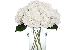 Kimura's Cabin 6pcs Faux White Hydrangeas Fake Flowers Artificial Silk Hydrangea Flower With Stems Bouquets Arrangement for Home Table Centerpieces Wedding Baby Shower Birthday Party Decoration(White)