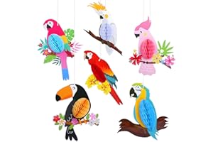 KESOTE 6 Pieces Hawaiian Tropical Parrot Bird Honeycomb Hanging Party Decorations, Summer Tiki Bar Party Decor, Rainforest Decorations Garden Yard Room Decor