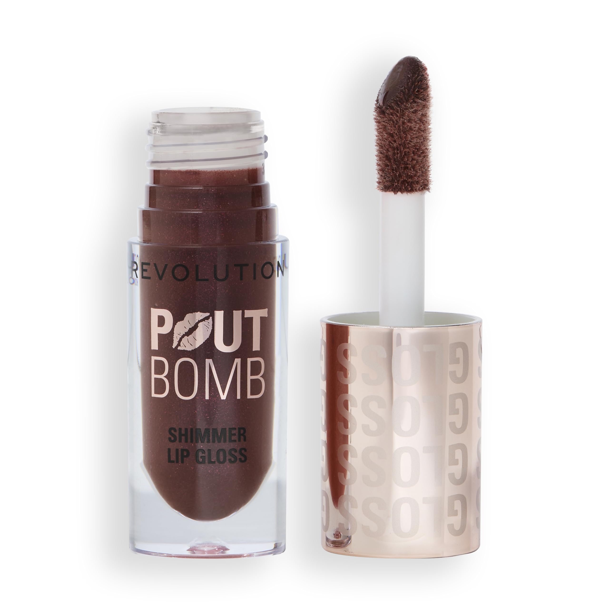Revolution, Pout Bomb Shimmer Gloss, High-Shine Lip Gloss & Shimmer for Glossy Lips with Hyaluronic Acid & Sweet Vanilla Scent, Chocolate Sparkle, 4.5ml
