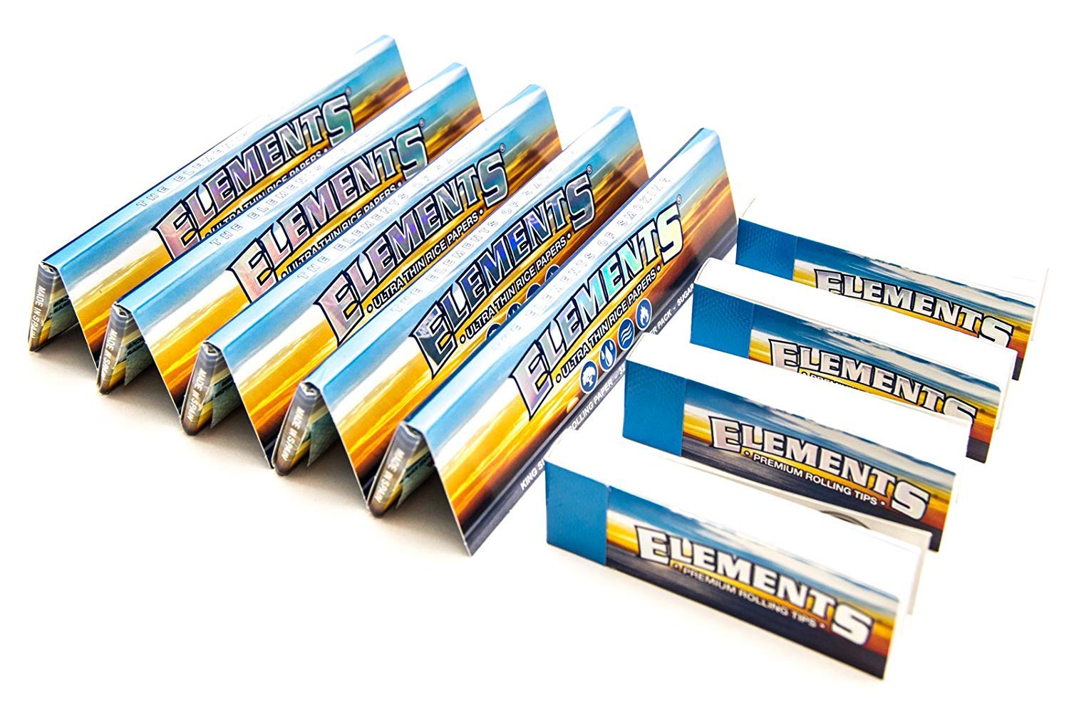 3 X [5 Packs] Elements King Size Slim Rolling Papers with [4 Booklets] of Elements Rolling Tips