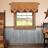 VHC Brands Heritage Farms, Primitive, Kitchen Window Curtain, Star and Pip Valance Layered, 20x60