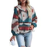 Fessceruna Womens Aztec Half Zip Up Hoodies Sweatshirt Casual Long Sleeve Oversized Ethnic Tribal Hooded Pullover Shirt Top