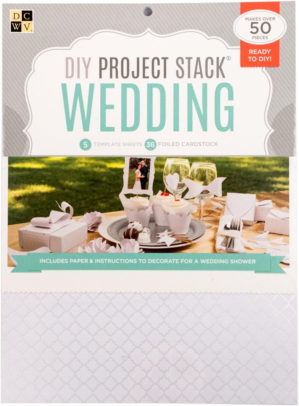 DCWV DIY Premium Paper Project Stack - Wedding Flowers, Bows, Cupcake Cups, Hearts, Birds, and More (Makes Over 50 Pieces)