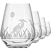 Rolf Glass Heron Stemless Wine Tumbler 18oz - Stemless Wine Glasses – Lead-Free Engraved Glass - Made in the USA (Set of 4)