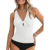 GRAPENT Tankini Tops for Women Knotted Keyhole Padded Adjustable Bathing Suit Modest Swimsuit Swimwear Swim Top Only