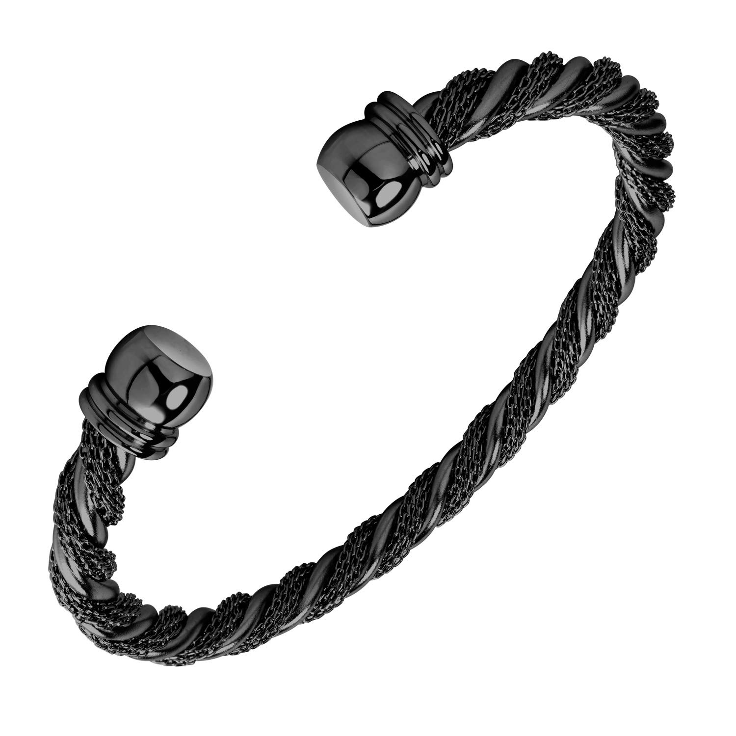 555Jewelry Adjustable Stainless Steel Twisted Wire Open Cuff Bangle Cable Bracelet, Designer Inspired Bracelet Twisted Cable Bracelets for Women & Ladies, Black