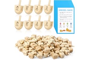 Wettarn 100 Pieces Hanukkah Dreidels Bulk Wooden Hanukkah Dreidels with Game Instruction Cards for Party Game(Size 1,Basic Style)