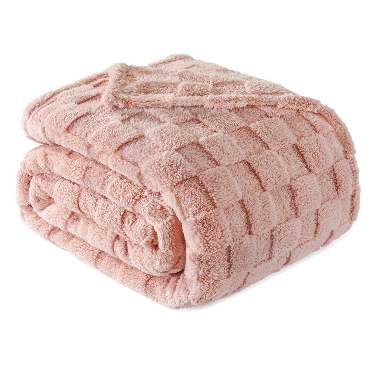 Exclusivo Mezcla Double Size Flannel Fleece Blanket, Super Soft and Warm Lightweight Checkered Pattern Blankets for All Seasons, 150x200 CM, Pink