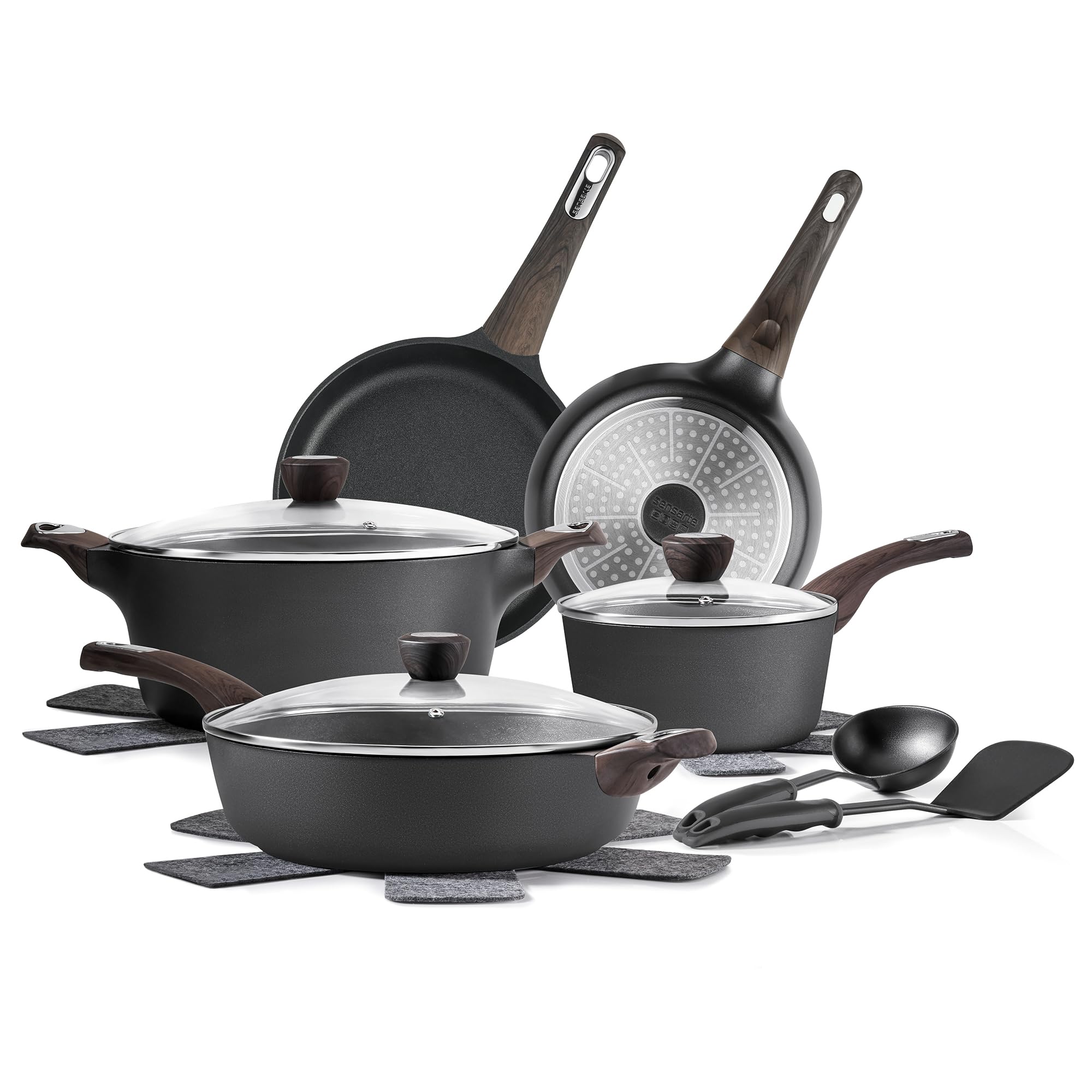Photo 1 of SENSARTE Pots and Pans Set Non stick, Non toxic Healthy Induction Cookware Sets, 14 Pcs Non Stick Kitchen Cooking Set with Frying Pans Set & Saucepan, PFOA PFOS APEO Free, Black