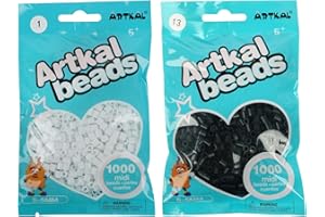 Artkal 1000 Black and 1000 White Fuse Beads, 5mm Melty Beads Compatible With Perler and Hama, 2 Pack