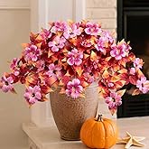 Fall Fake Flowers Artificial for Outdoors Decoration, 2PCS Faux Hibiscus Flowers for Outside Planters, Realistic Silk Autumn Plants with UV Resistant No Fade for Home Porch Garden Balcony Yard Decor