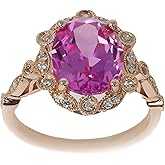 ORO LEONI 925 Sterling Silver Created Pink Sapphire Vintage Ring in Rose Gold Plated. Size 7
