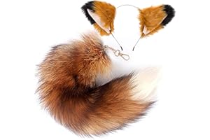 YXCFEWD Cat Wolf Fox Ears and Tail Set for Kids Fluffy Fox Tail Cosplay Party Wolf Costume Fox Tail Keychain Halloween